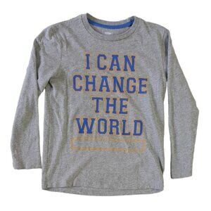 2/$15 Old Navy Boys Funny Shirt Gray SZ 8 Med Long Sleeve I Can Change The World